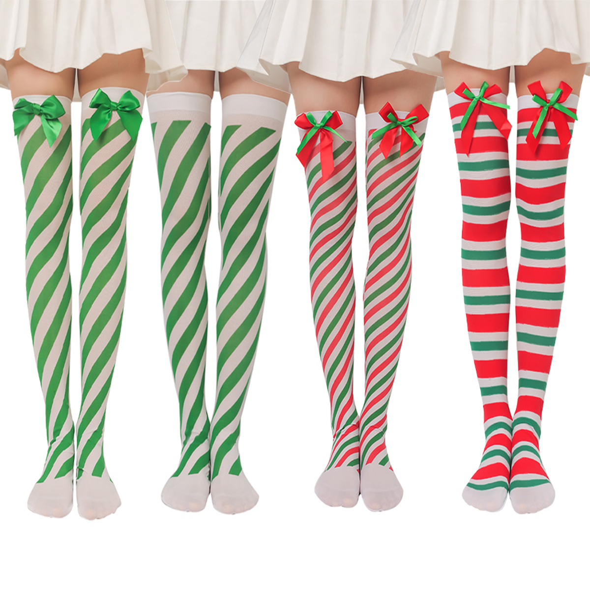Striped Christmas Stockings Colorful Over Knee Christmas High Socks